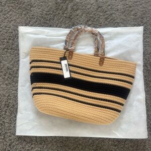 Striped Tan and Black Tote Bag